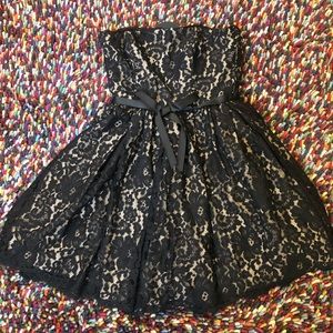 Strapless black lace dress